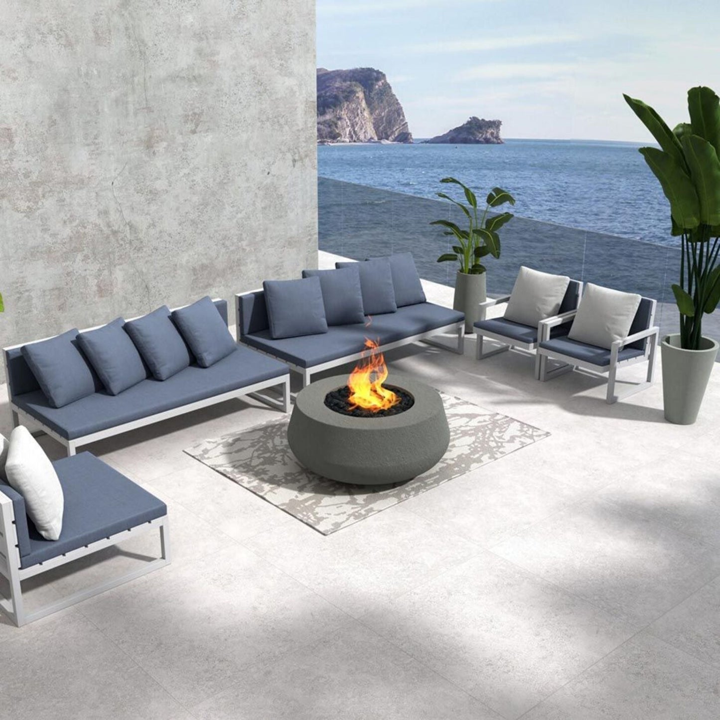 Prism Hardscapes Dune 42" Ultra White Round Liquid Propane Concrete Fire Pit Bowl