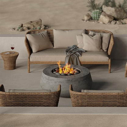 Prism Hardscapes Dune 42" Ultra White Round Liquid Propane Concrete Fire Pit Bowl