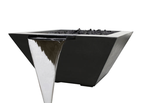 Prism Hardscapes Lombard Tall 32" Ebony Concrete Natural Gas Fire and Water Bowl With Match Lit Ignition