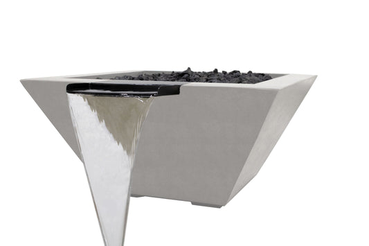 Prism Hardscapes Lombard Tall 32" Ultra White Concrete Natural Gas Fire and Water Bowl With Match Lit Ignition