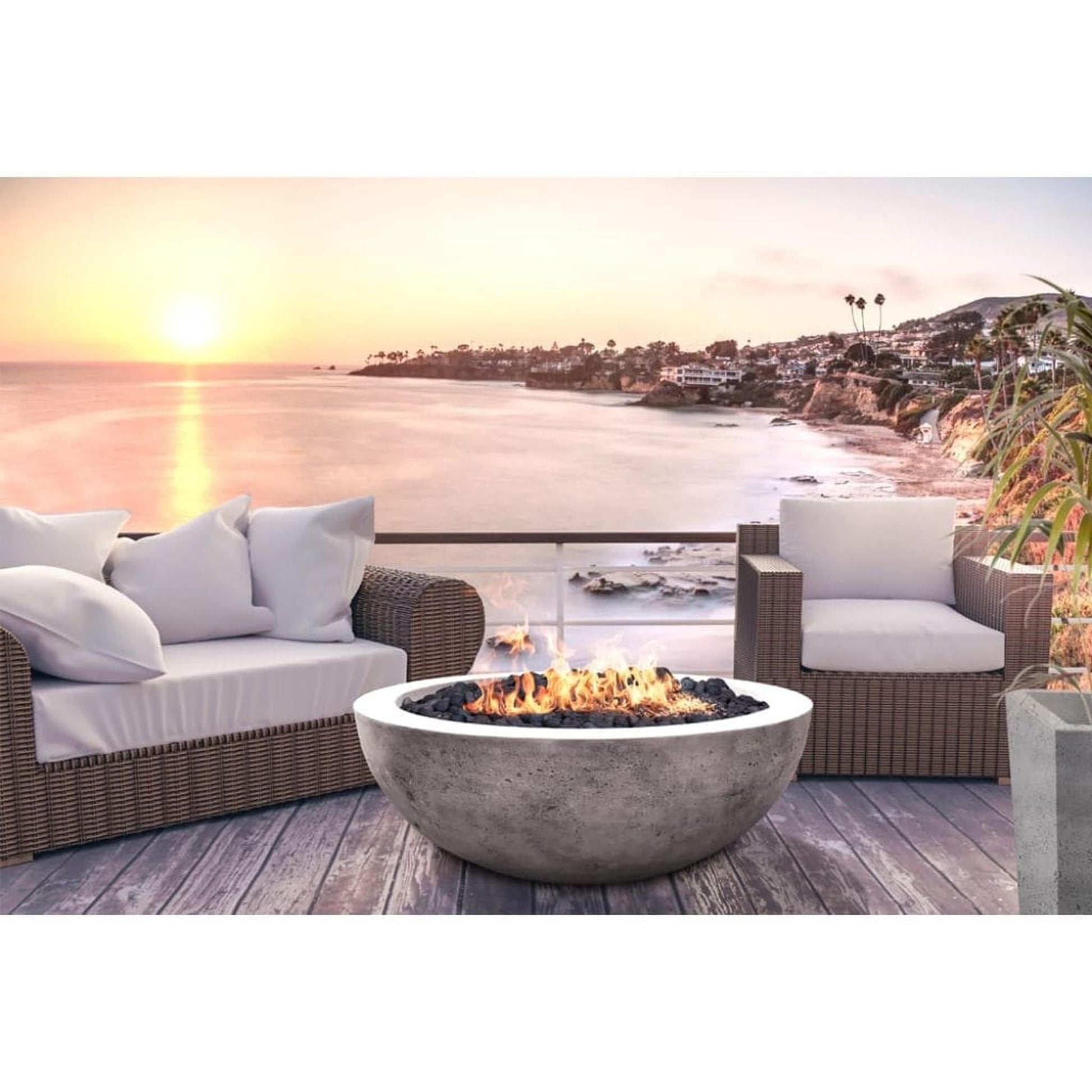Prism Hardscapes Moderno 4 48" Cafe Round Concrete Natural Gas Fire Pit Bowl