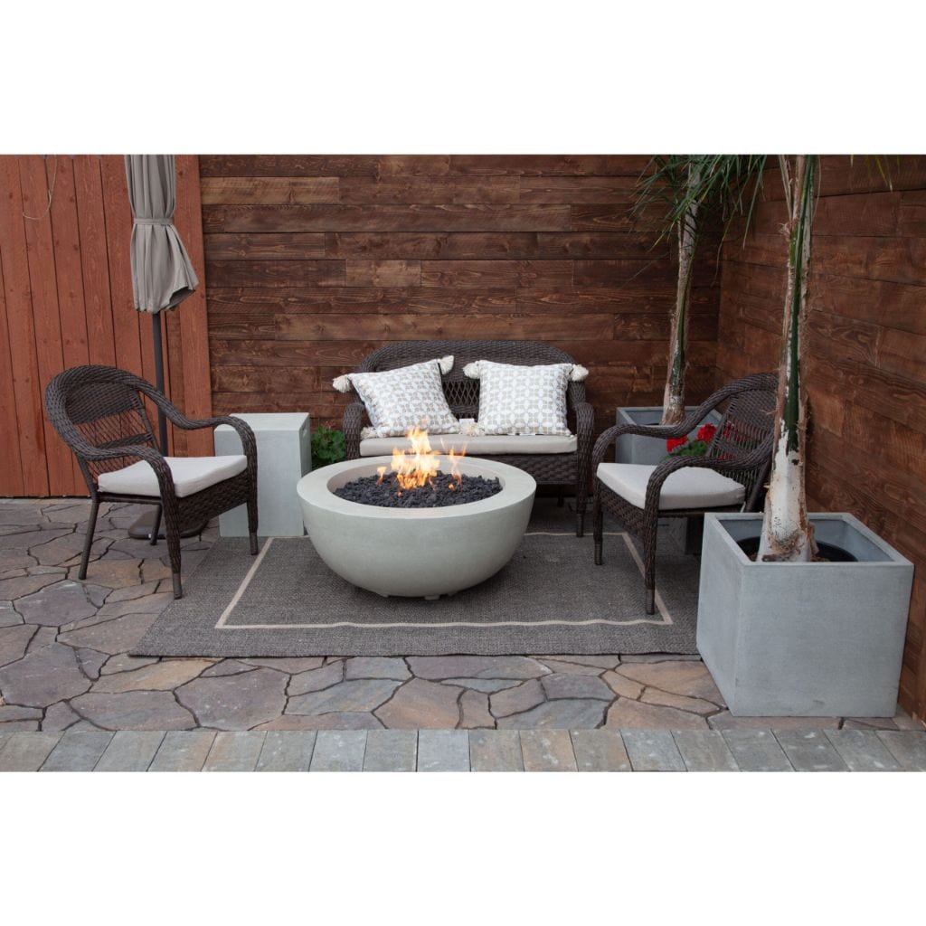 Prism Hardscapes 39" Ultra White Moderno 8 Round Concrete Propane Fire Pit Bowl