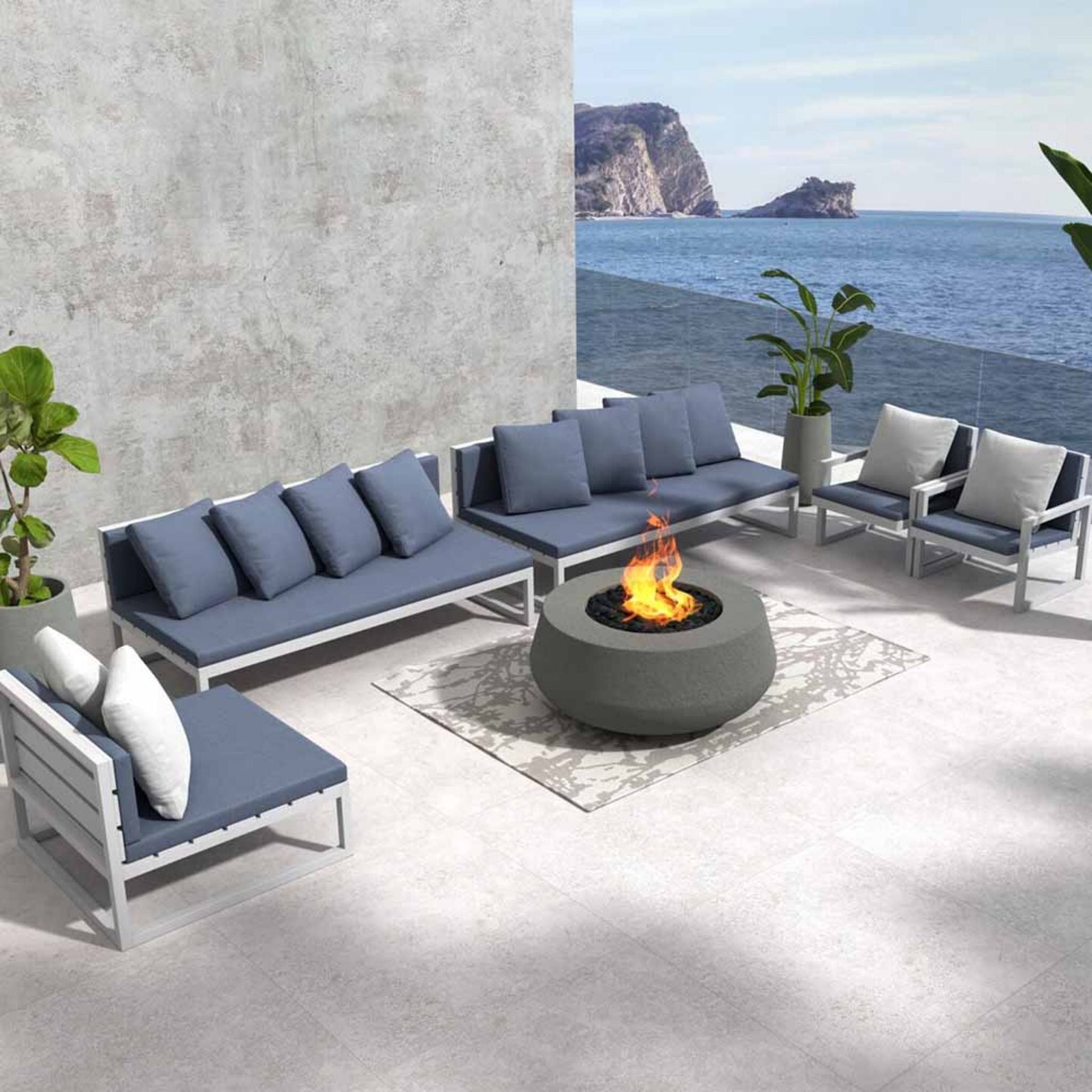 Prism Hardscapes Oasis 42" Coastal Liquid Propane Glass Fiber Reinforced Cement Fire Pit Bowl