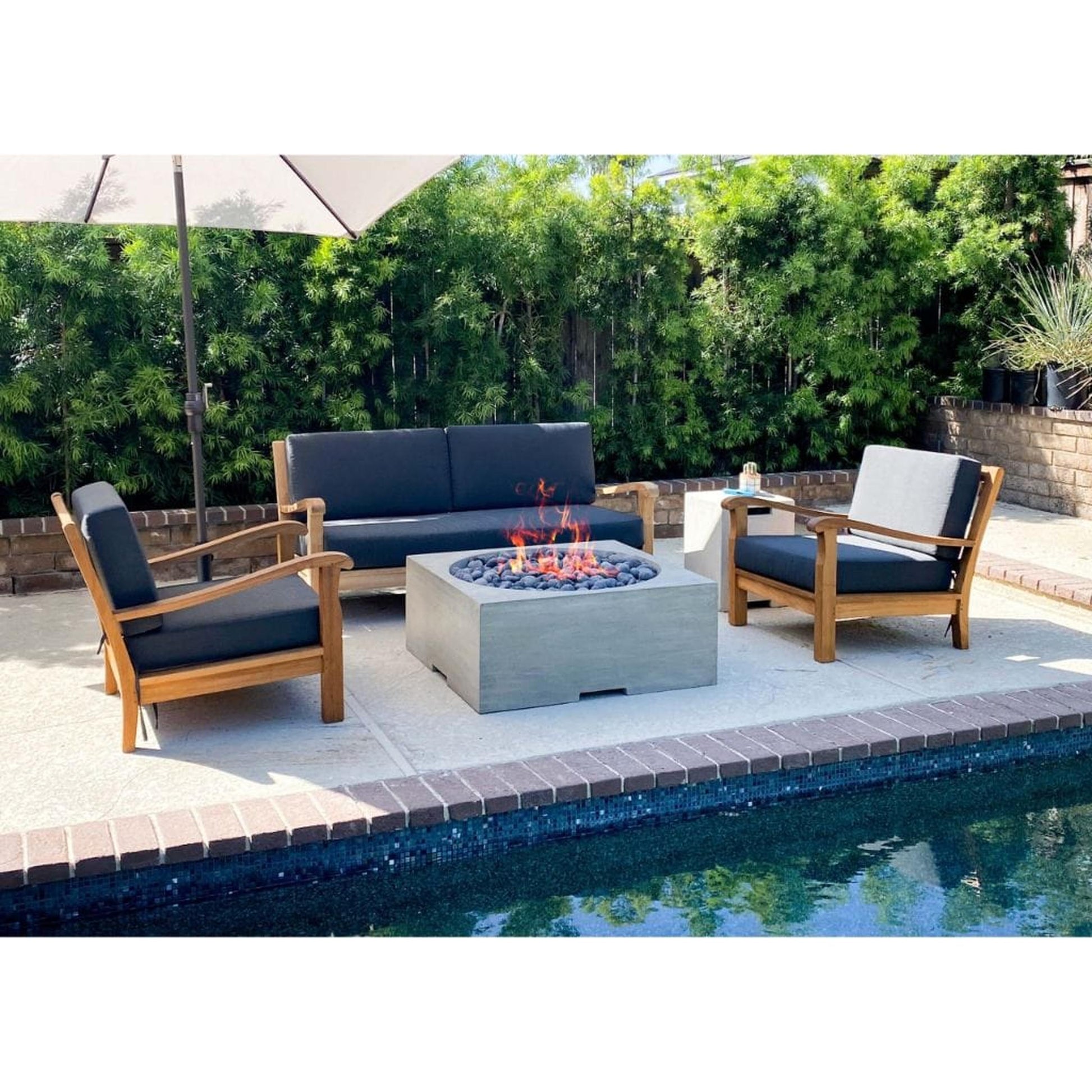 Prism Hardscapes Piazza 39" Ultra White Square Glass Fiber Reinforced Cement Natural Gas Fire Pit Table