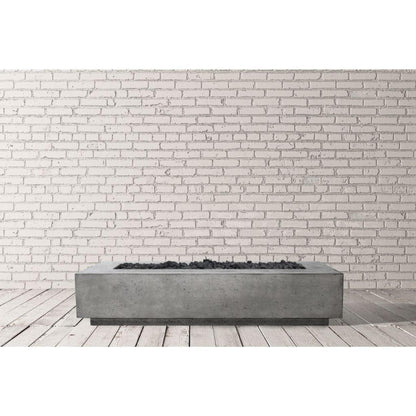 Prism Hardscapes Tavola 110 110" Pewter Rectangular Concrete Propane Gas Fire Pit Table With Windguard