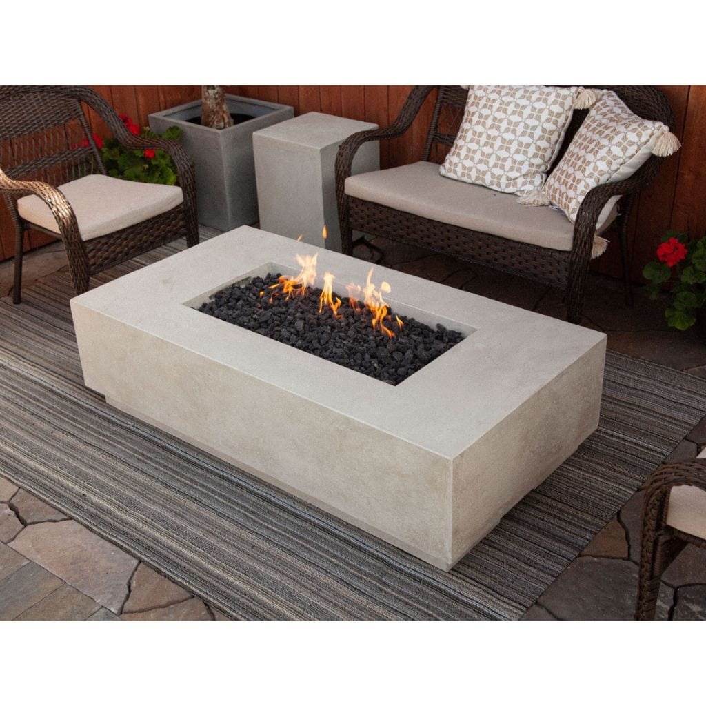 Prism Hardscapes 60" Ultra White Tavola 8 Rectangular Concrete Propane Fire Pit Table