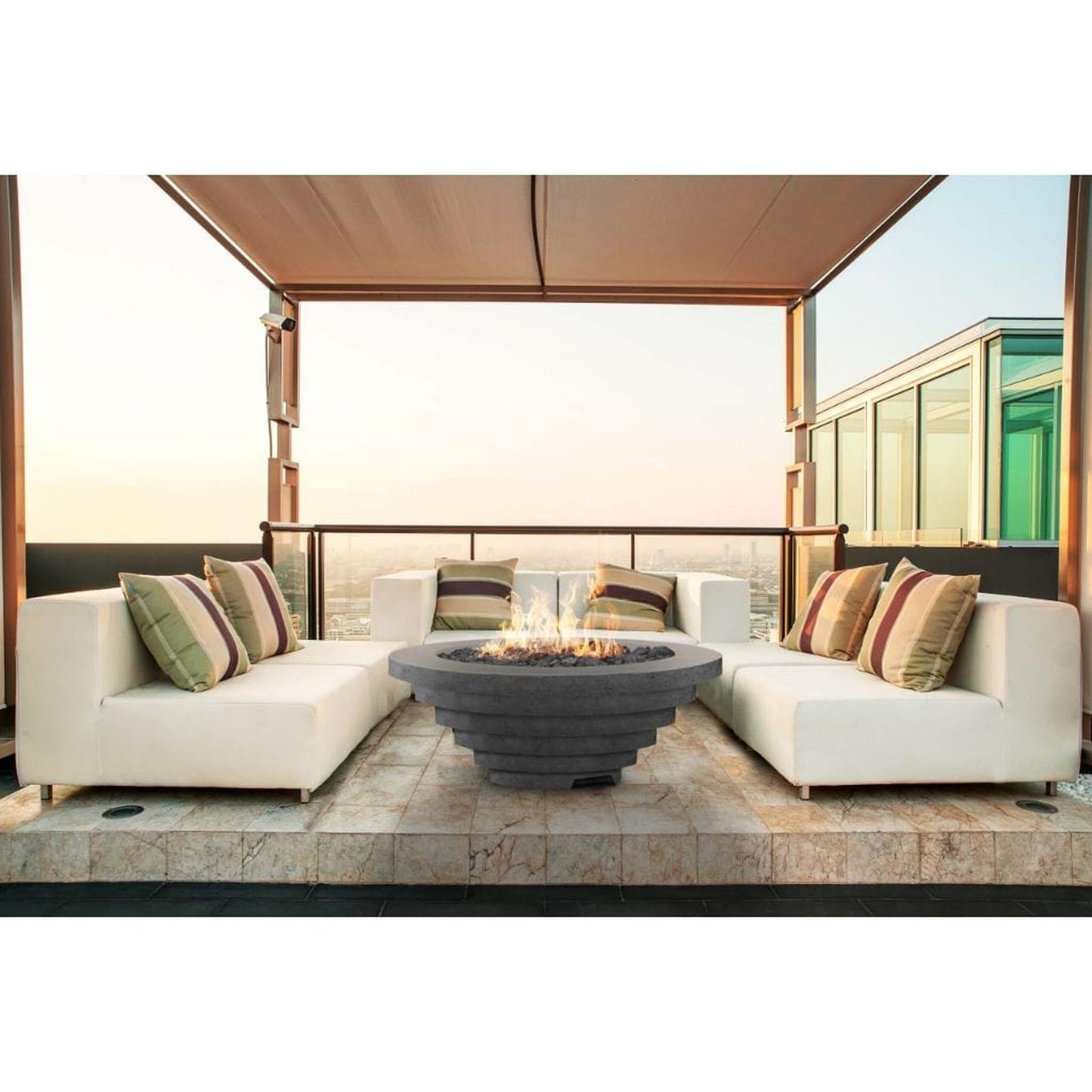 Prism Hardscapes Triton 48" Coastal Round Glass Fiber Reinforced Cement Natural Gas Fire Pit Bowl