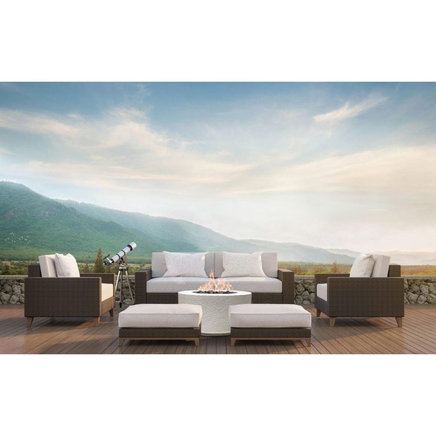 Prism Hardscapes Tuscany Cilindro 36" Coastal Round Glass Fiber Reinforced Cement Liquid Propane Fire Pit Bowl