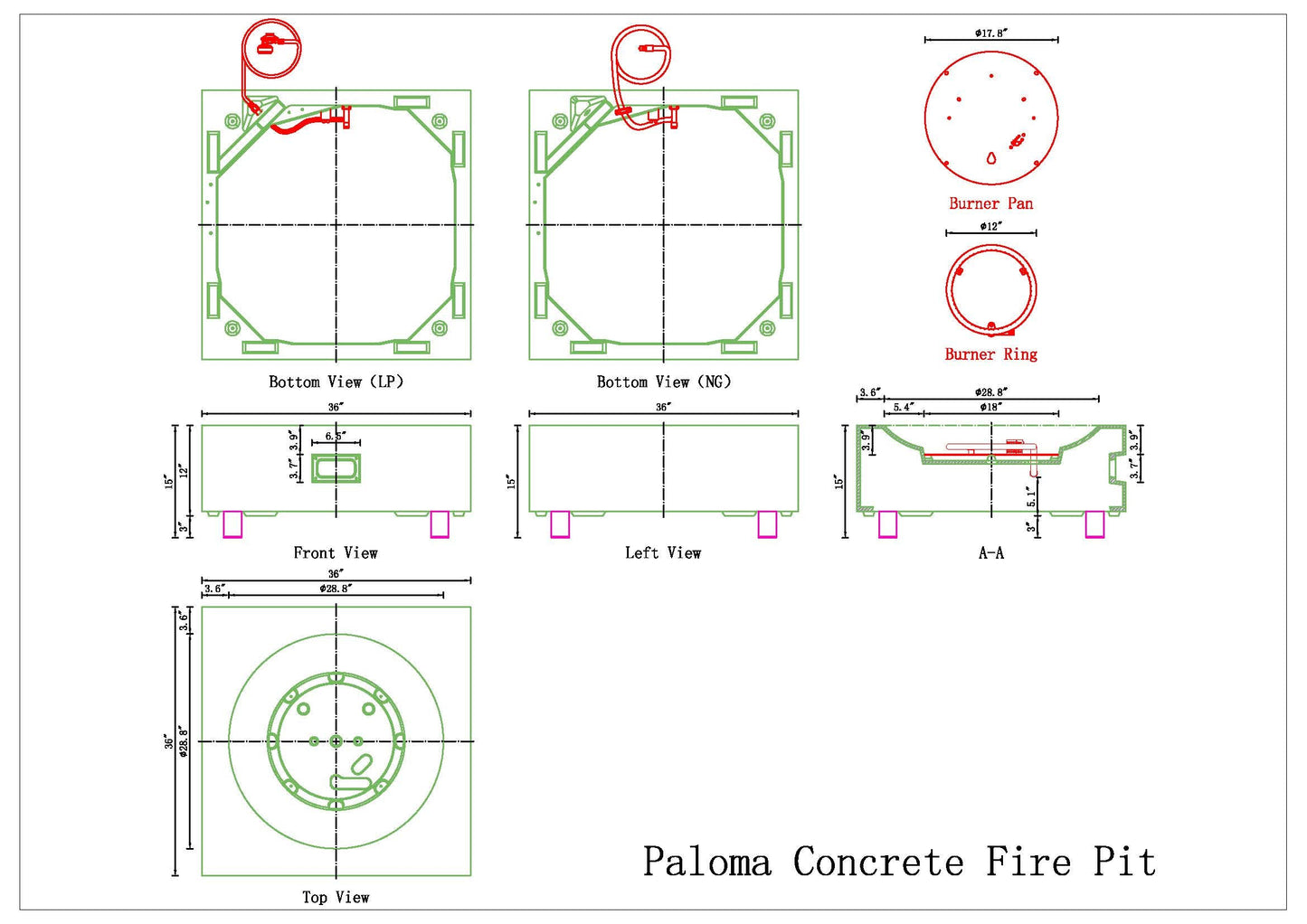 PyroMania Paloma 36" x 36" Charcoal Finish Propane Gas Outdoor Square Fire Table