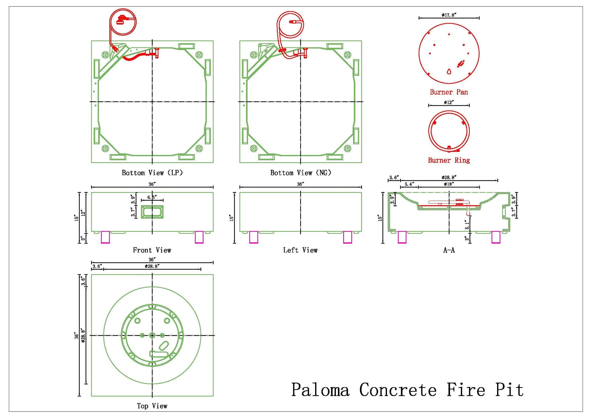 PyroMania Paloma 36" x 36" Slate Gray Finish Natural Gas Outdoor Square Fire Table