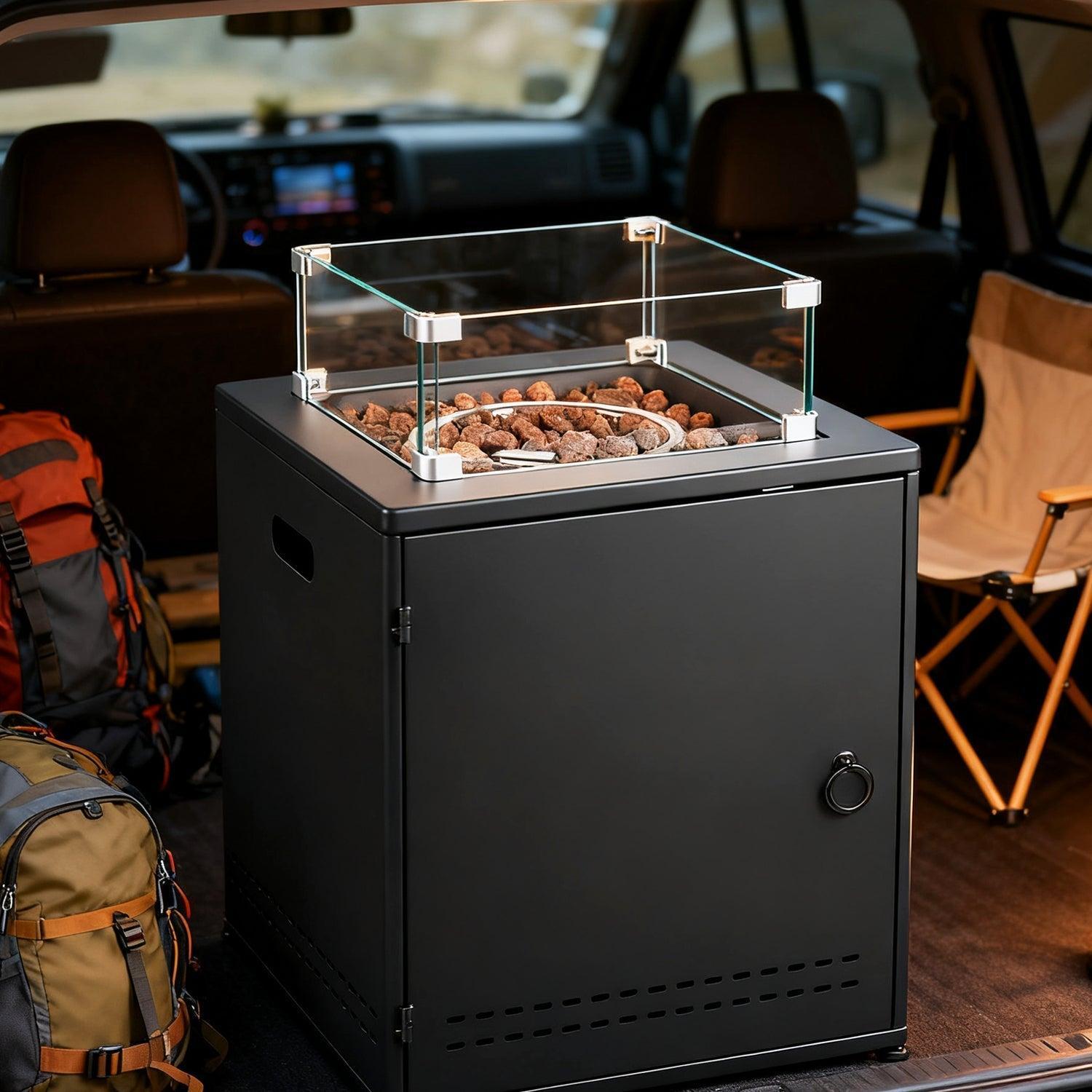 R.W.FLAME 20" Black Stainless Steel Smokeless CSA Certified Propane Square Fire Pit Table
