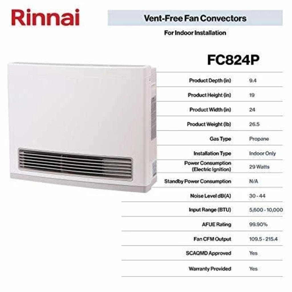 Rinnai FC Series 19" 24K BTU Fan Convector Vent Free Gas Heater