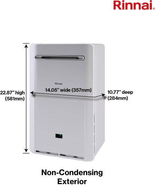 Rinnai RE Series 25" 140K BTU Outdoor Non-Condensing Propane Gas Tankless Water Heater