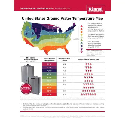 Rinnai SENSEI SE+ Series 18" 130k BTU 7 GPM Gas Tankless Water Heater