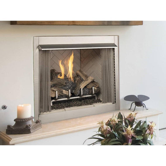 Superior VRE3242 42" Traditional Outdoor Vent-Free Natural Gas Fireplace With White Herringbone Refractory Panels