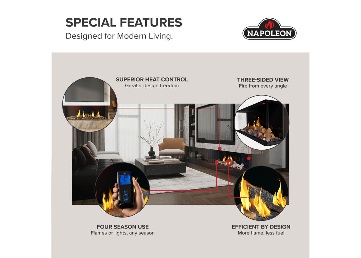 Napoleon Tall Bay Luxuria 50 3-Sided Linear Direct Vent Natural Gas Fireplace