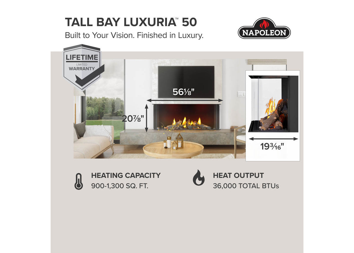 Napoleon Tall Bay Luxuria 50 3-Sided Linear Direct Vent Natural Gas Fireplace