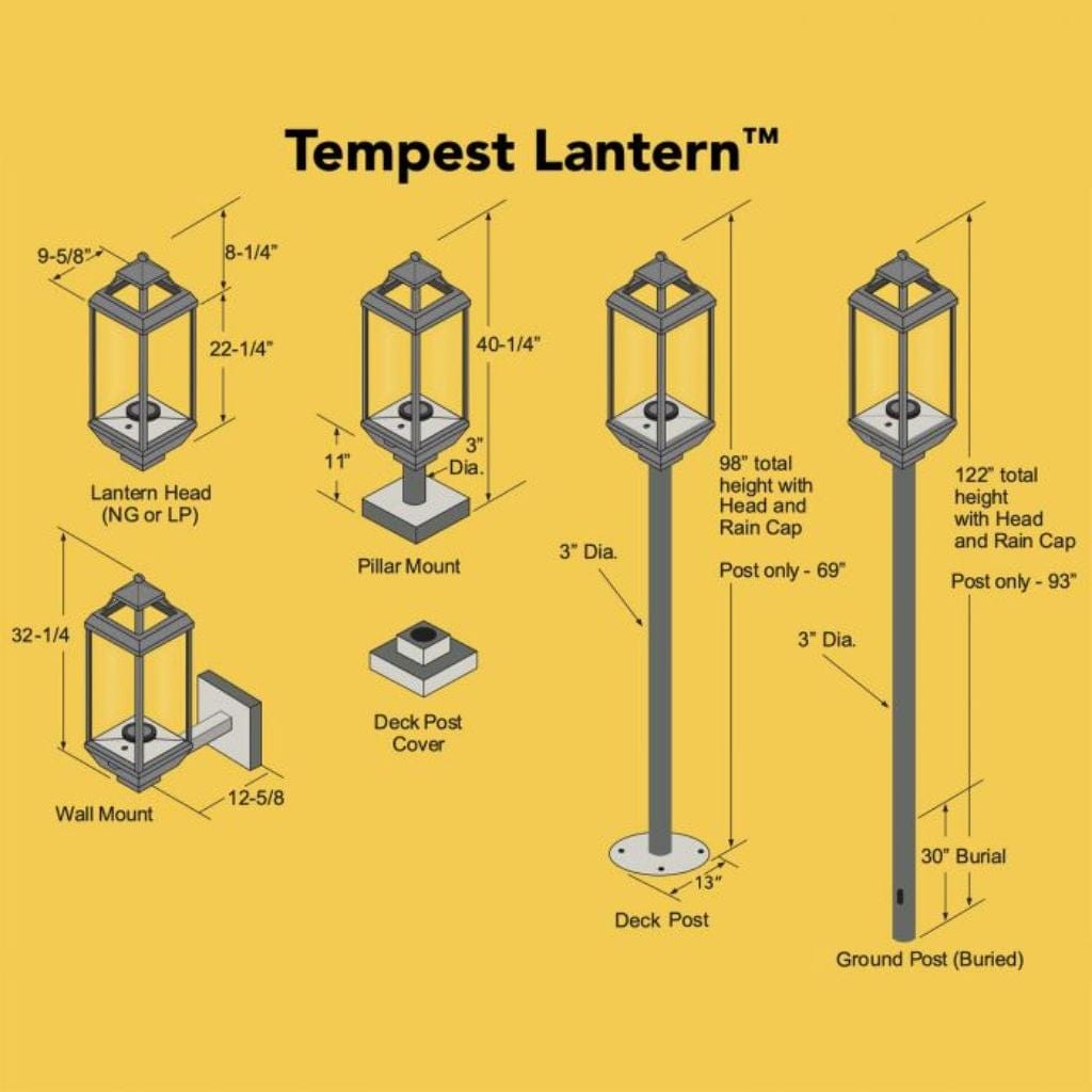 Tempest Torch 18" Decorative Outdoor Gas Lantern Head with In-Ground Mount Assembly