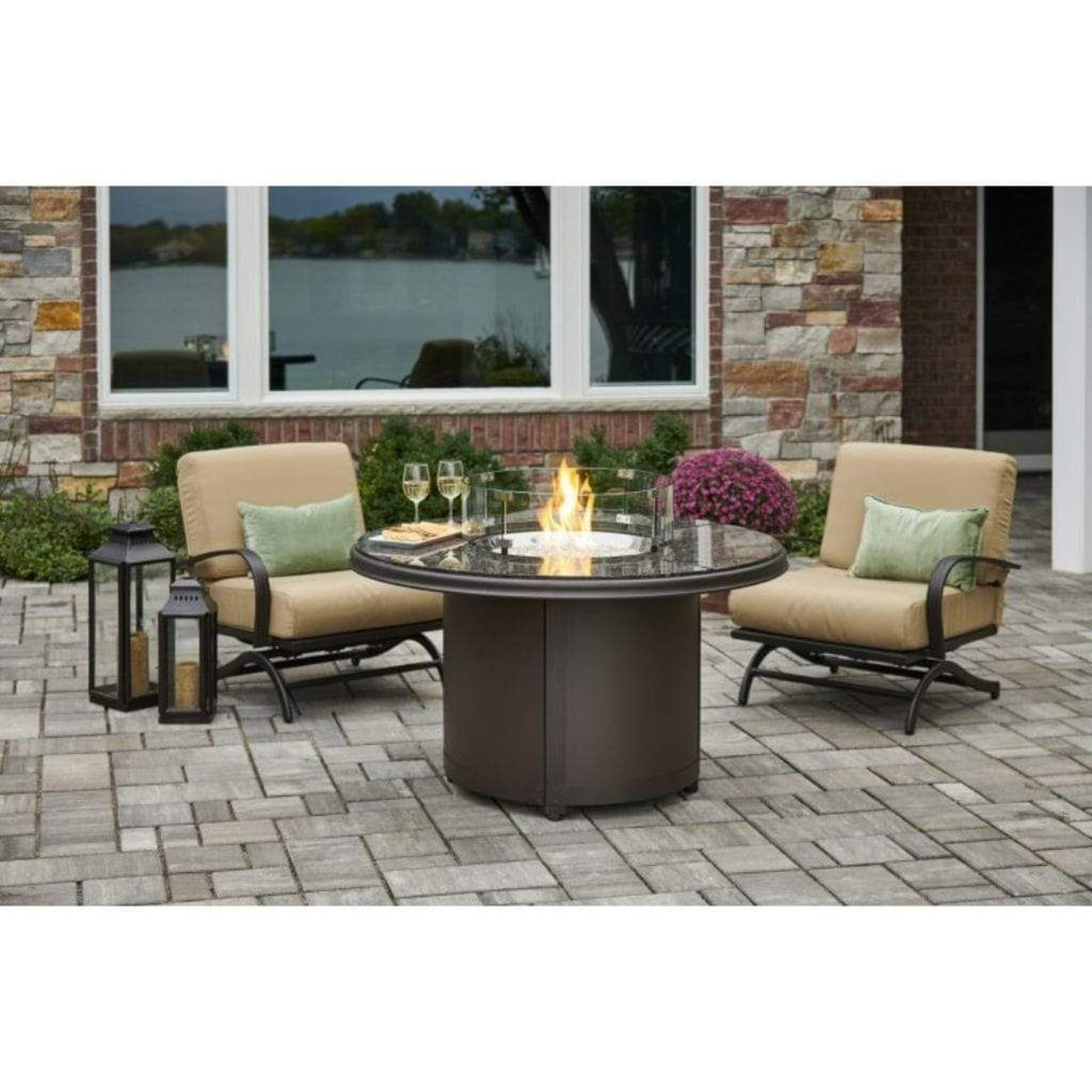 The Outdoor GreatRoom Company Beacon 48" Marbleized Noche Round Gas Fire Pit Table