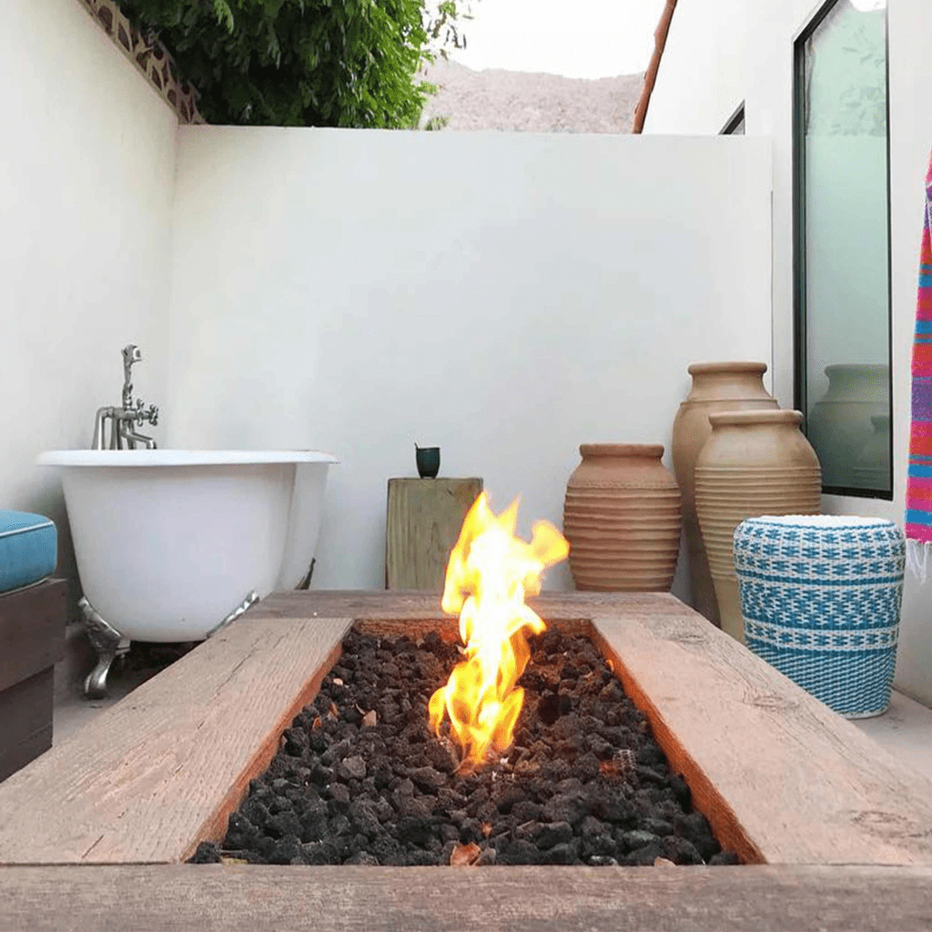 The Outdoor Plus 108" Coronado GFRC Wood Grain Concrete Rectangle Gas Fire Pit
