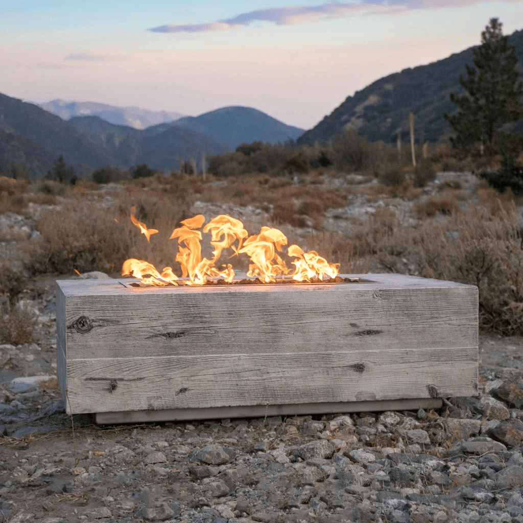 The Outdoor Plus 108" Coronado GFRC Wood Grain Concrete Rectangle Gas Fire Pit