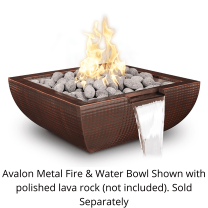 The Outdoor Plus 24" Avalon Hammered Copper & Stainless Steel Square Fire & Water Bowl