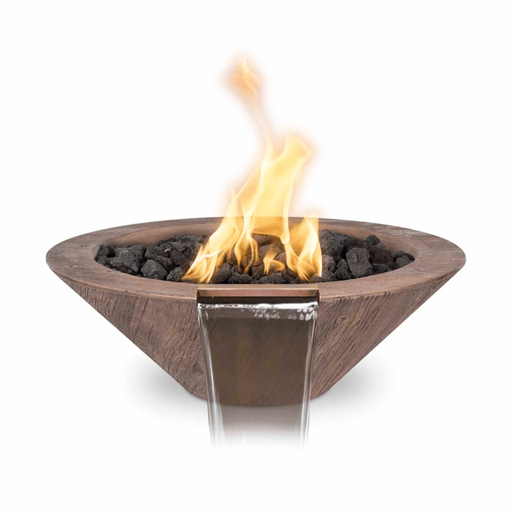 The Outdoor Plus 24" Cazo GFRC Wood Grain Concrete Round Fire & Water Bowl