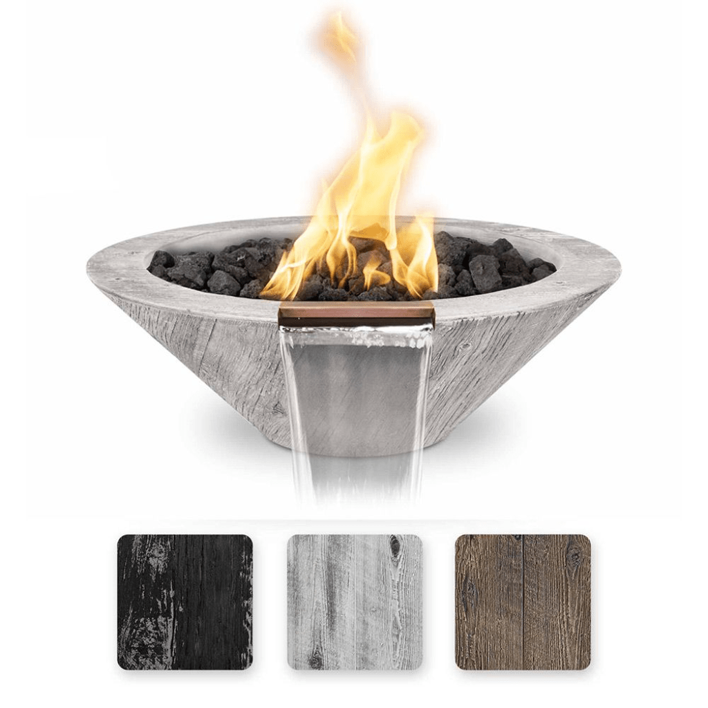 The Outdoor Plus 24" Cazo GFRC Wood Grain Concrete Round Fire & Water Bowl