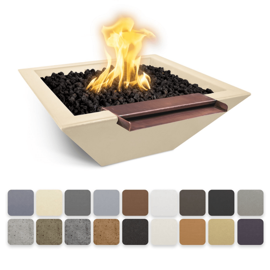 The Outdoor Plus 24" Maya GFRC Concrete Square Fire & Water Bowl with Wide Spill