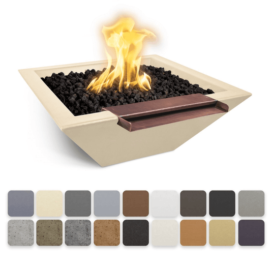 The Outdoor Plus 24" Maya GFRC Concrete Square Fire & Water Bowl with Wide Spill