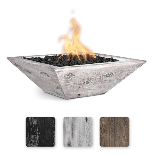 The Outdoor Plus 24" Maya GFRC Wood Grain Concrete Square Fire Bowl