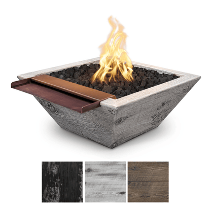 The Outdoor Plus 24" Maya GFRC Wood Grain Concrete Square Fire & Wide Spill Water Bowl