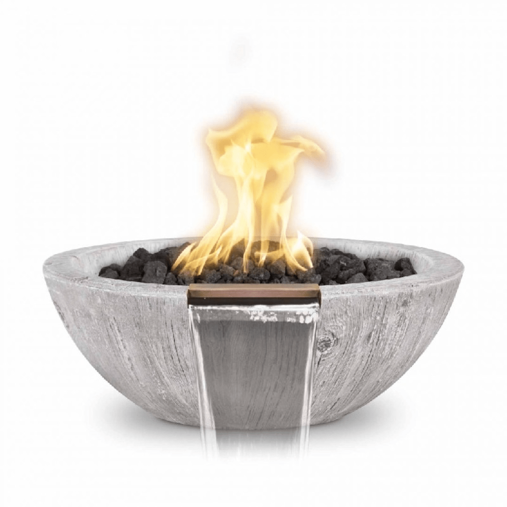The Outdoor Plus 27" Sedona GFRC Wood Grain Concrete Round Fire and Water Bowl