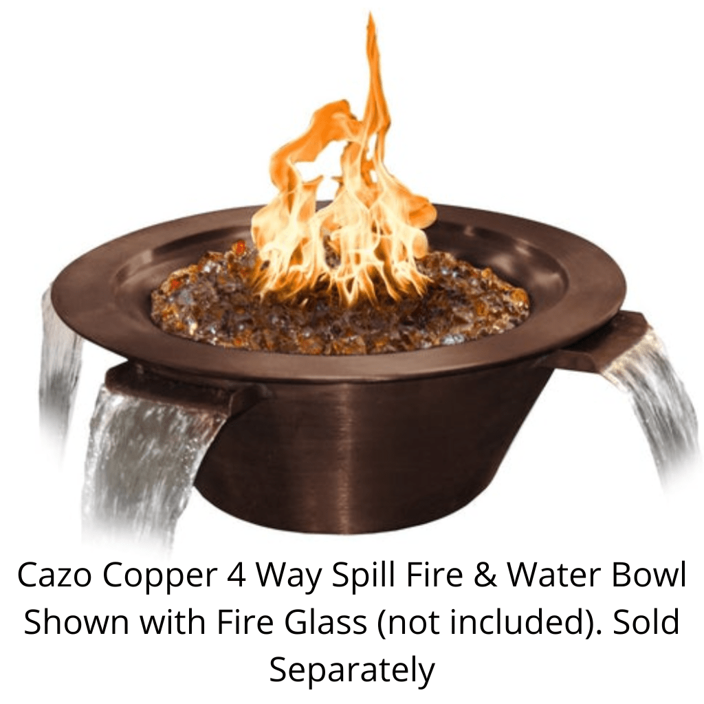 The Outdoor Plus 30" Cazo Hammered Copper 4 Way Spill Round Fire & Water Bowl