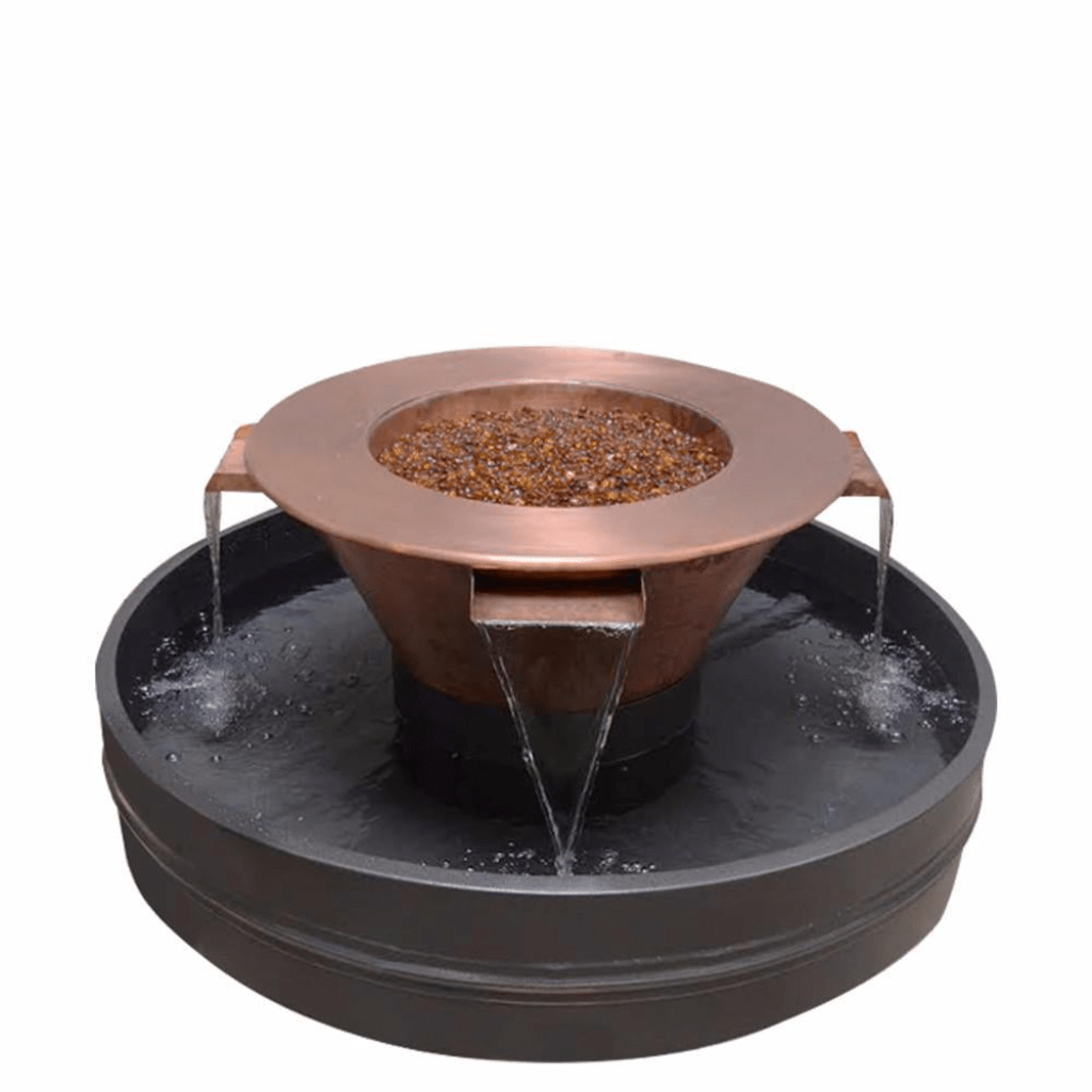 The Outdoor Plus 30" Cazo Hammered Copper 4 Way Spill Round Fire & Water Bowl