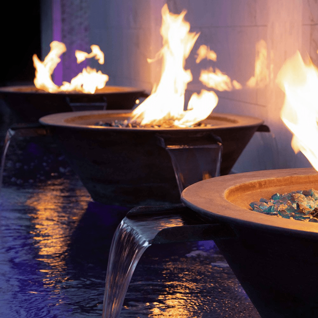 The Outdoor Plus 30" Cazo Hammered Copper 4 Way Spill Round Fire & Water Bowl
