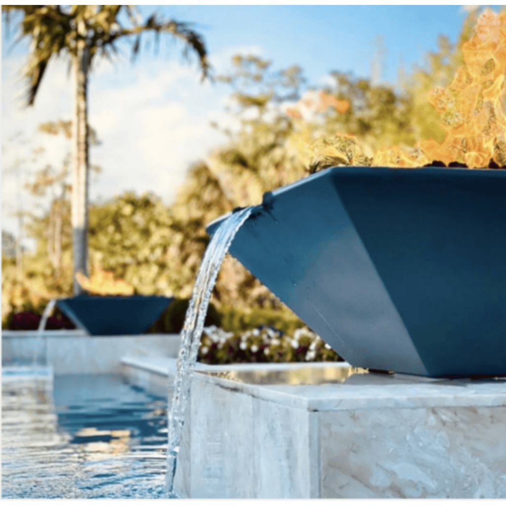 The Outdoor Plus 30" Maya GFRC Concrete Square Fire & Water Bowl with Wide Spill