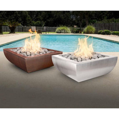 The Outdoor Plus 36" Avalon Hammered Copper & Stainless Steel Square Fire Bowl