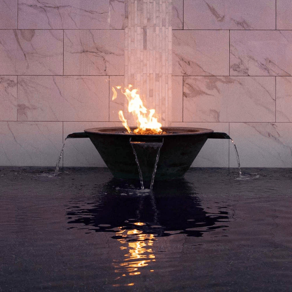 The Outdoor Plus 36" Cazo Hammered Copper 4 Way Spill Round Fire & Water Bowl