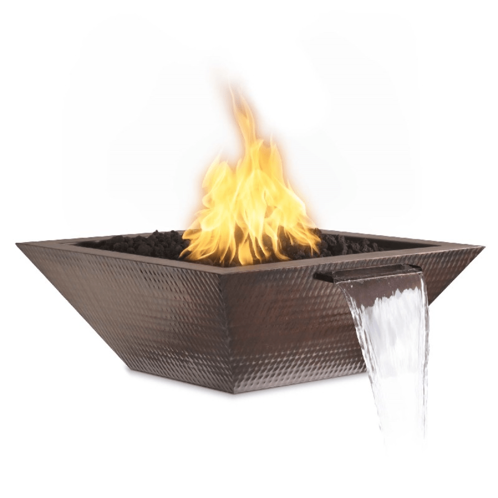 The Outdoor Plus 36" Maya Hammered Copper Square Fire & Water Bowl