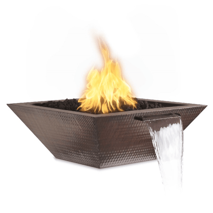 The Outdoor Plus 36" Maya Hammered Copper Square Fire & Water Bowl