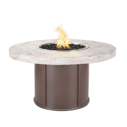 The Outdoor Plus 43" Fresno GFRC Wood Grain Concrete Top Round Fire Pit Table - 110V Electronic
