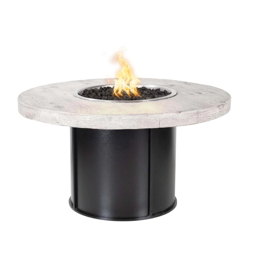 The Outdoor Plus 43" Fresno GFRC Wood Grain Concrete Top Round Fire Pit Table - 110V Electronic