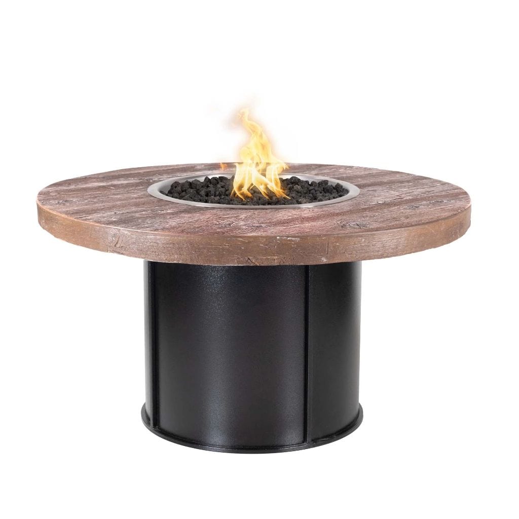 The Outdoor Plus 43" Fresno Wood Grain Concrete Top Round Fire Pit Table - 12V Electronic