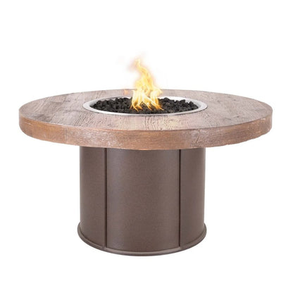 The Outdoor Plus 43" Fresno Wood Grain Concrete Top Round Fire Pit Table - 12V Electronic