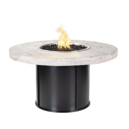 The Outdoor Plus 43" Fresno Wood Grain Concrete Top Round Fire Pit Table - Match Lit with Flame Sense System