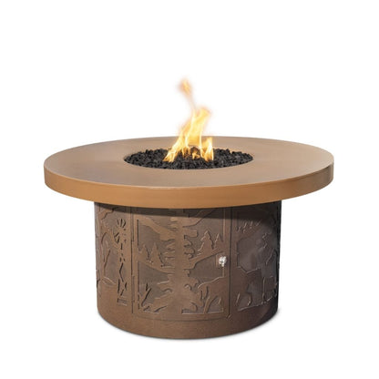 The Outdoor Plus 46" Outback Cattle Ranch GFRC Metallic/Rustic Top and Powdered Steel Base Round Natural Gas Fire Table - 110V Electronic