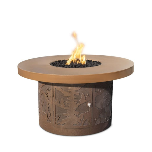 The Outdoor Plus 46" Outback Cattle Ranch GFRC Top and Powdered Steel Base Round Natural Gas Fire Table - Match Lit