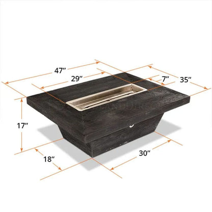 The Outdoor Plus 48" Carson GFRC Wood Grain Concrete Rectangle Gas Fire Pit Table - 16" tall