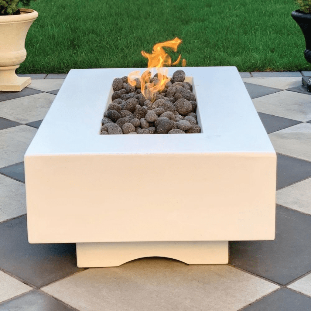 The Outdoor Plus 48" Del Mar GFRC Concrete Rectangle Liquid Propane Fire Pit Table